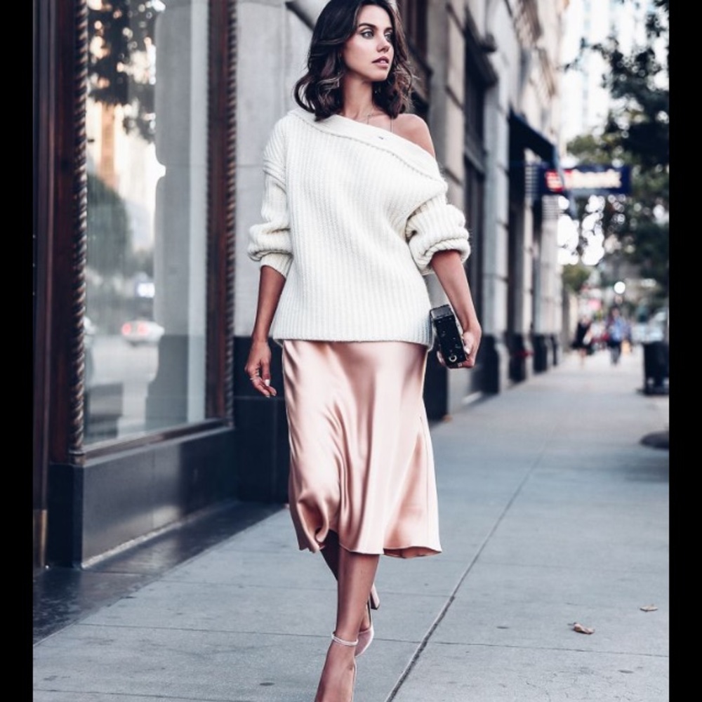 Vince pink silk slip skirt